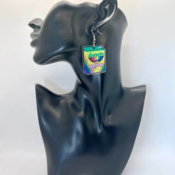 “Slay-Ons” Crayon Earrings - Pride Earrings - Funny Earrings - Statement Earring - Picture 6 of 8